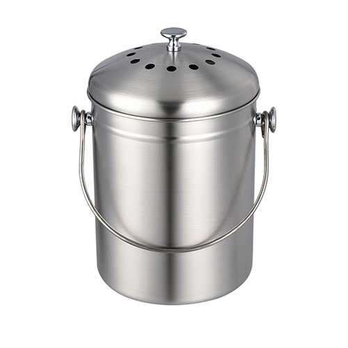 Kitchen Stainless Steel Compost Bin Compost Bucket 1.3 Gallon 5 Liter with Charcoal Filters
