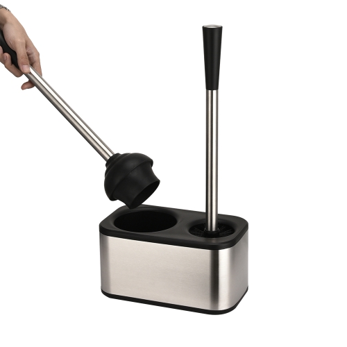 Stainless steel bathroom toilet brush holder and plunger combo set