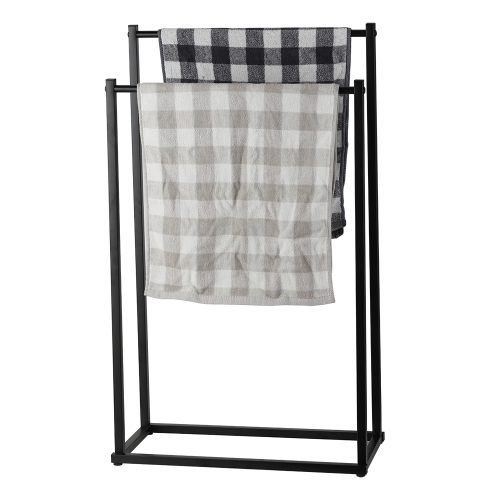 Freestanding black double dual twin bar rail towel rack stand holder