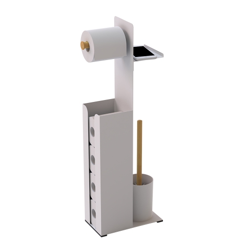 Bathroom white black steel toilet brush paper tissue roll holder with shelf