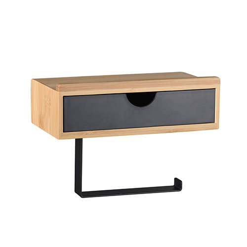 Black white natural wall mounting toilet tissue paper roll holder with drawer