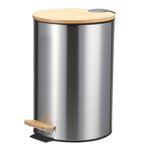 Bathroom kitchen bamboo wood pedal trash garbage can soft slow close