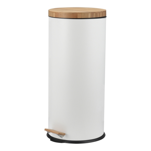 Soft closing 5 liters 1.3 gallon steel bamboo bathroom waste bin