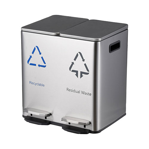 Stainless steel dual compartment pedal recycle rubbish bin