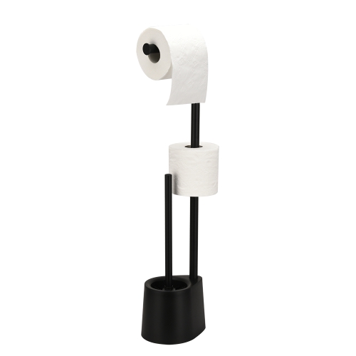 Free standing black bamboo bathroom toilet roll holder stand