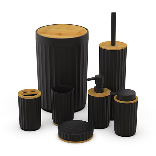 luxury vanity plastic bamboo embossed bathroom accessories set