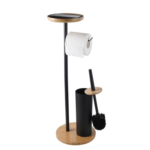 Black bamboo wooden toilet roll holder stand factory manufacturer