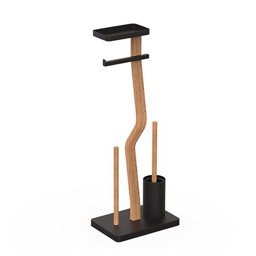 Free standing toilet brush with paper tissue roll holder OAK