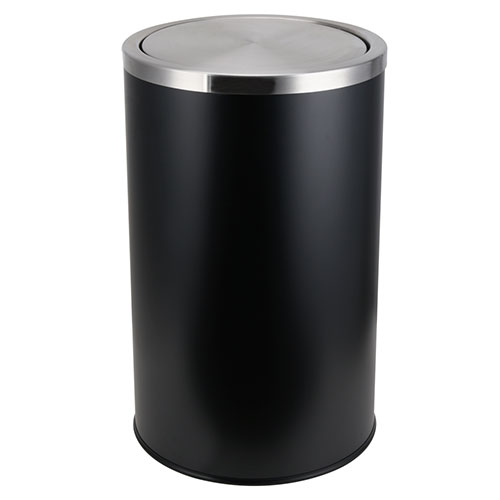 Swing lid black metal commercial trash can