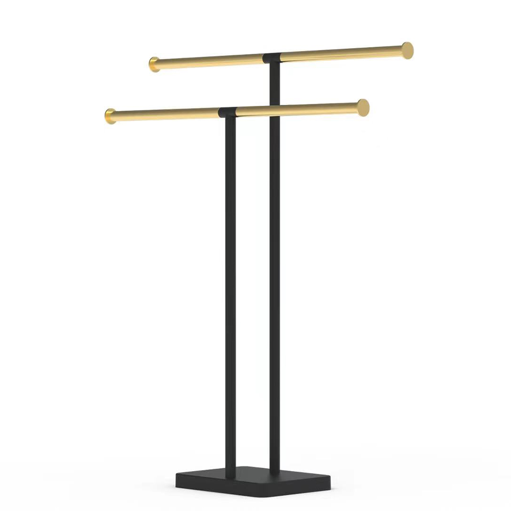 Bathroom T shape stainless steel dual bars hand towel rack black brass